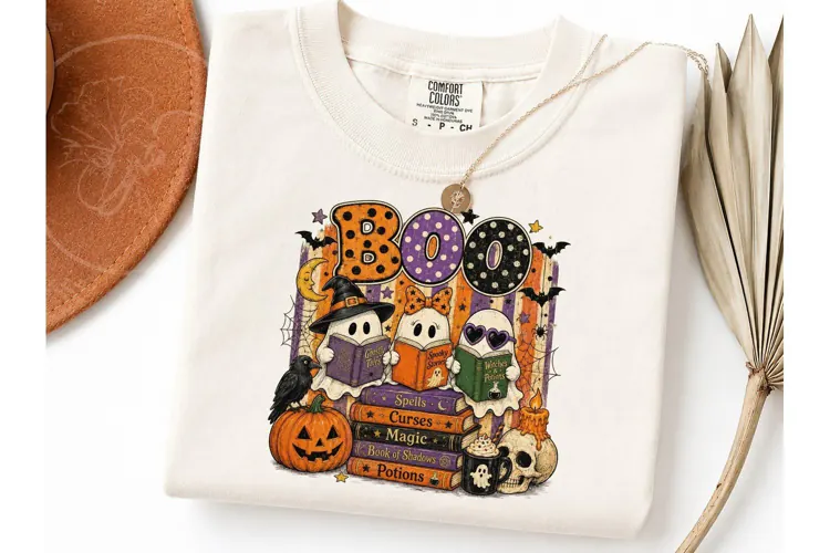 BOO Ghost Reading Books PNG Halloween Te
