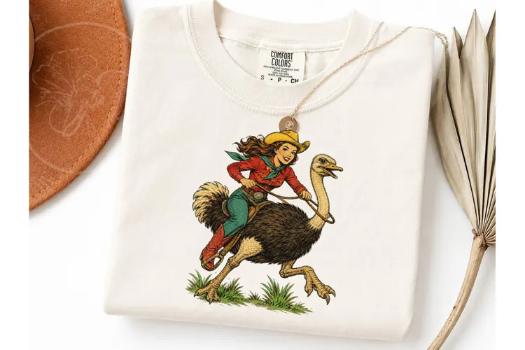 Cowgirl Riding Ostrich PNG Tee Design