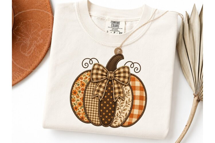Patchwork Pumpkin Fall PNG Sublimation T example image 1