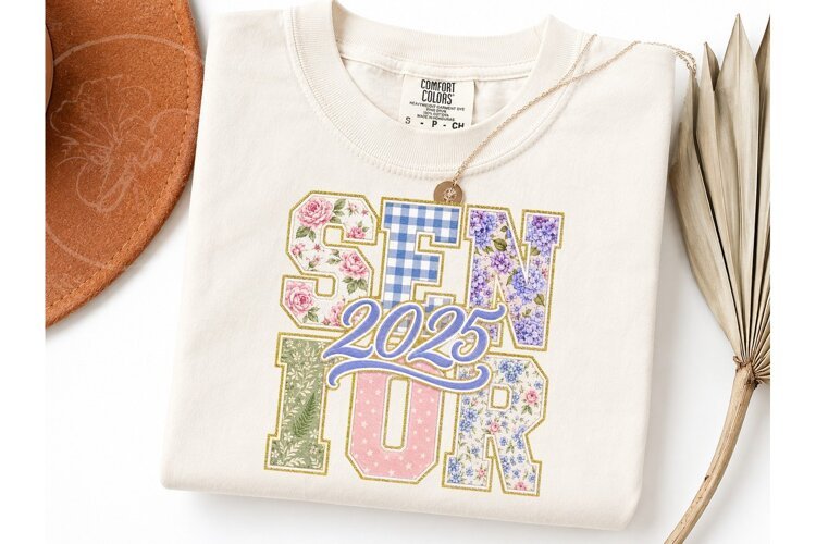 Senior 2025 Floral PNG Sublimation Tee example image 1