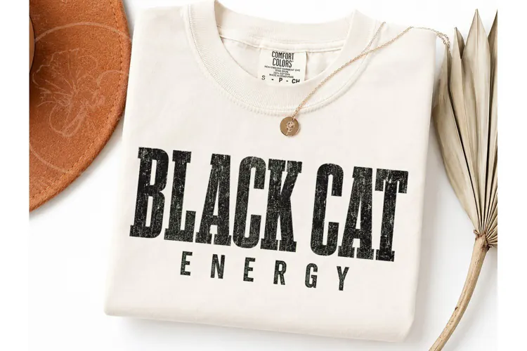 Black Cat Energy Halloween PNG Tee Desig