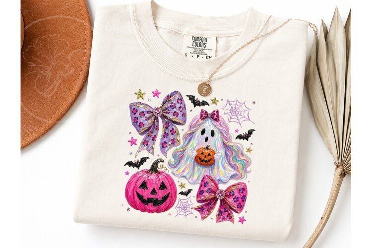 Halloween Ghost Bow Pumpkin PNG Tee example image 1