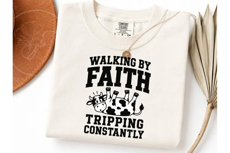 Walking By Faith Funny Cow PNG Tee