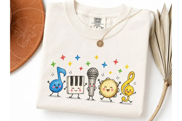 Kawaii Music Characters PNG Shirt Design