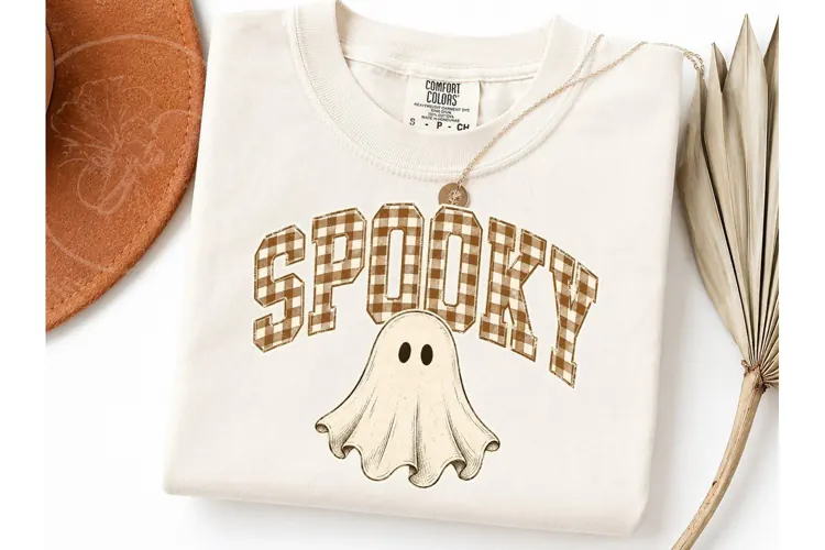 Spooky Ghost Plaid Halloween PNG Tee