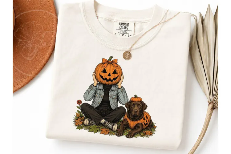 Halloween Pumpkin Head Dog PNG Tee