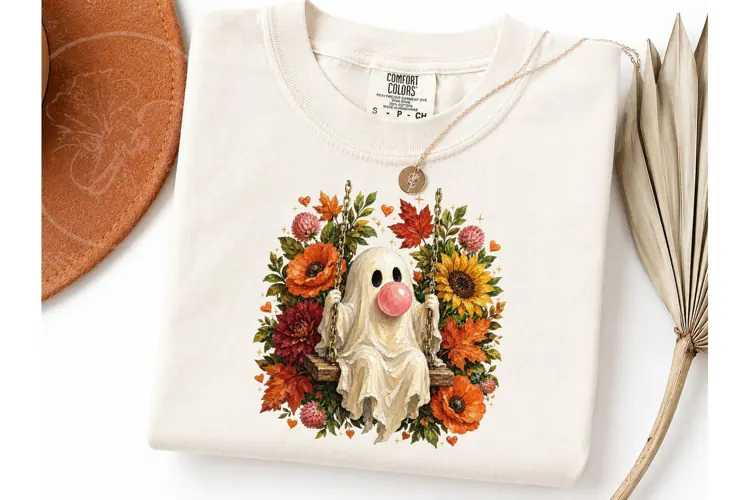 Ghost Floral Swing Fall PNG Tee Design