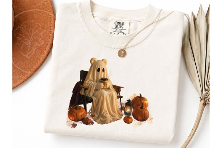 Ghost Bear Fall Coffee PNG Tee Design example image 1