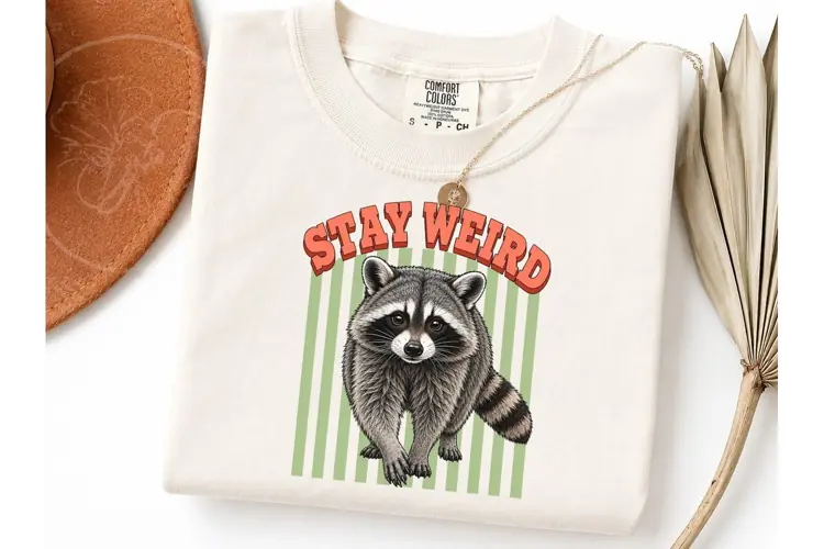 Stay Weird Raccoon PNG Shirt Design
