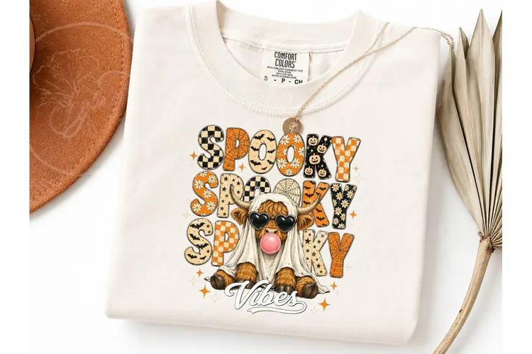 Spooky Vibes Highland Cow PNG Tee-Spooky Vibes Highland Cow