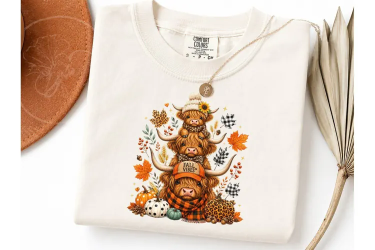 Fall Vibes Highland Cow PNG Sublimation