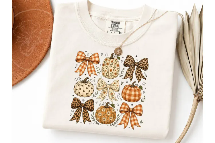 Fall Pumpkin Bows PNG Sublimation Tee