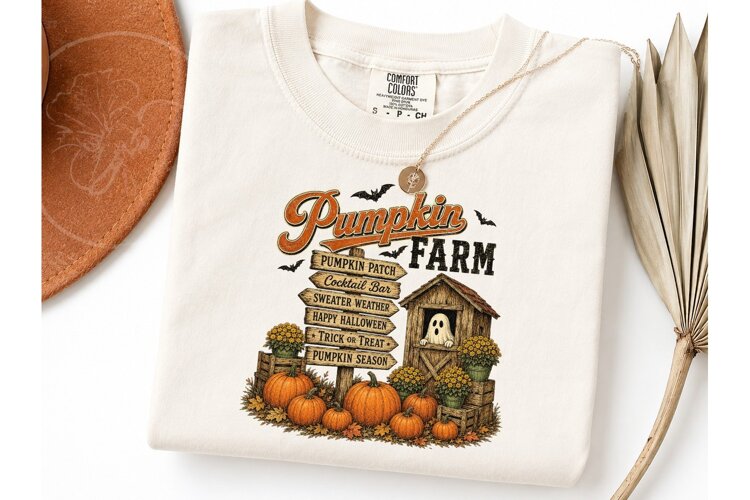 Pumpkin Farm Halloween PNG Shirt Design example image 1
