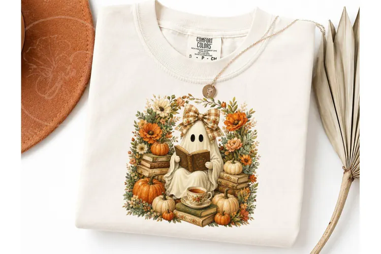 Ghost Reading Fall PNG Sublimation Tee