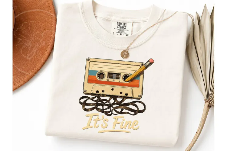 Retro Cassette It's Fine PNG Tee Design