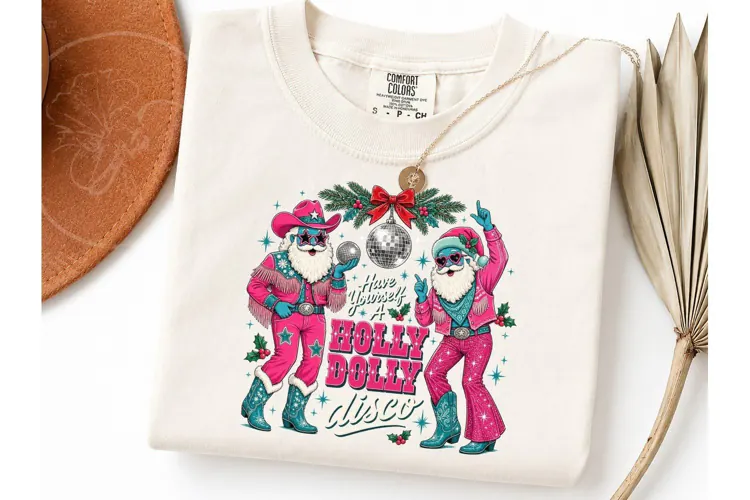 Holly Dolly Disco Santa Christmas PNG Te