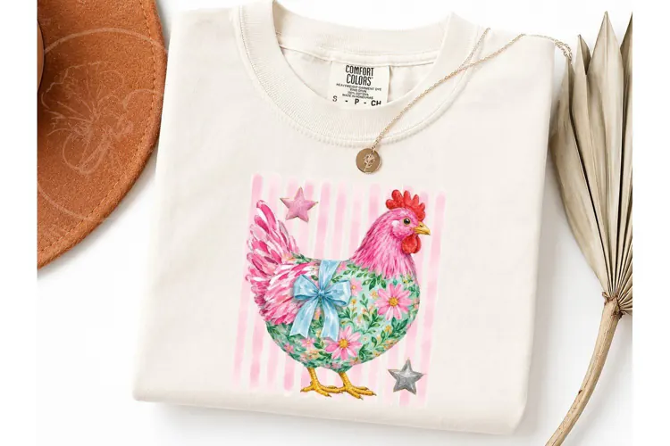 Floral Chicken Coquette Bow PNG Tee