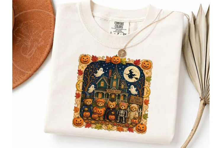 Halloween Teddy Bear Haunted House PNG