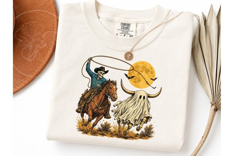 Halloween Cowboy Skeleton PNG Shirt Desi example image 1