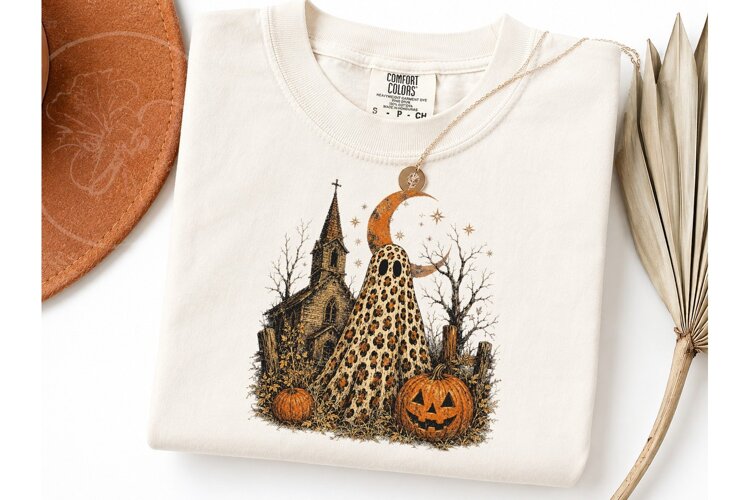 Halloween Ghost Leopard PNG Shirt Design example image 1