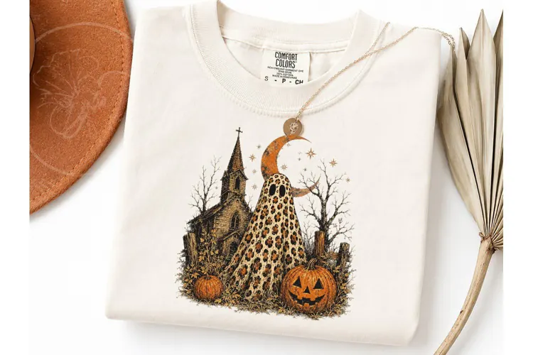 Halloween Ghost Leopard PNG Shirt Design