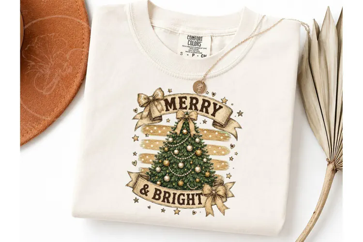 Merry & Bright Christmas Tree PNG Tee