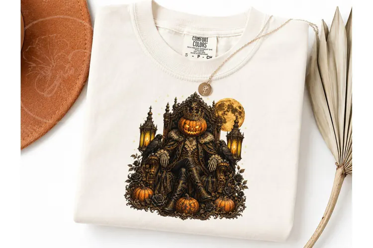 Pumpkin King Halloween Throne PNG Tee