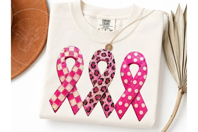 Pink Ribbon Trio PNG Breast Cancer Tee
