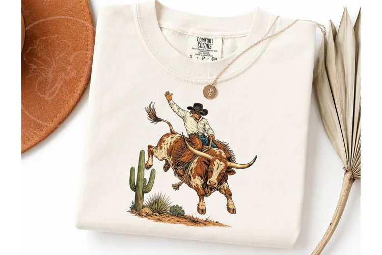 Bull Rider Western Cowboy PNG Tee Design