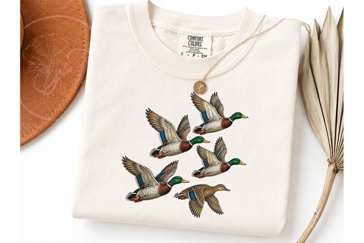 Flying Mallard Ducks PNG Shirt Design example image 1