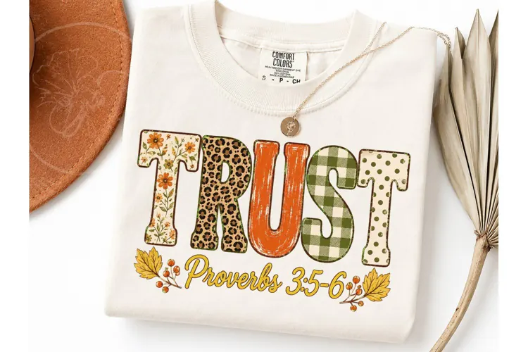 Trust Proverbs 3:5-6 Fall PNG Tee Design-Trust Proverbs 3:5-