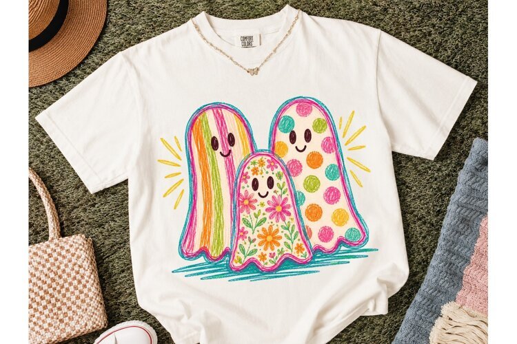 Cute Ghost Trio Halloween PNG Shirt example image 1