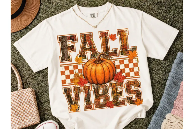 Fall Vibes Pumpkin PNG Sublimation Tee