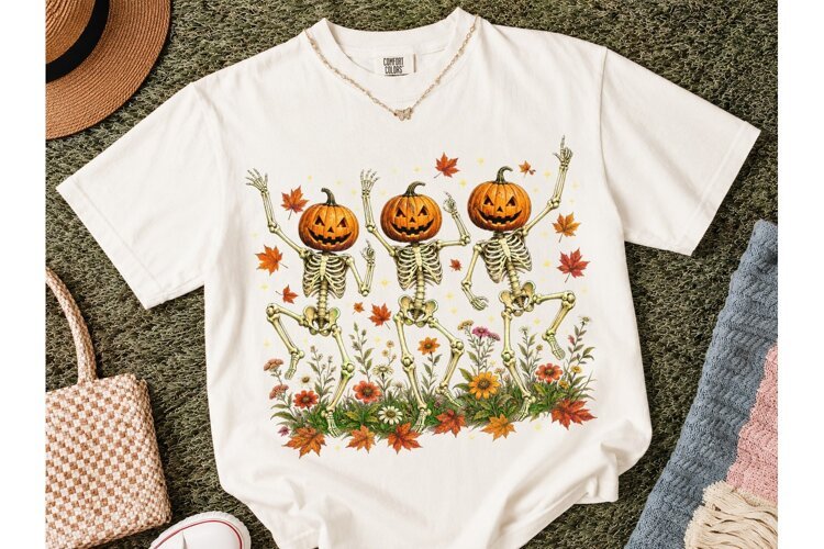 Dancing Pumpkin Skeleton Halloween PNG T example image 1