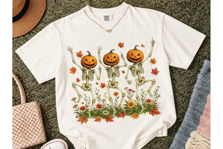 Dancing Pumpkin Skeleton Halloween PNG T