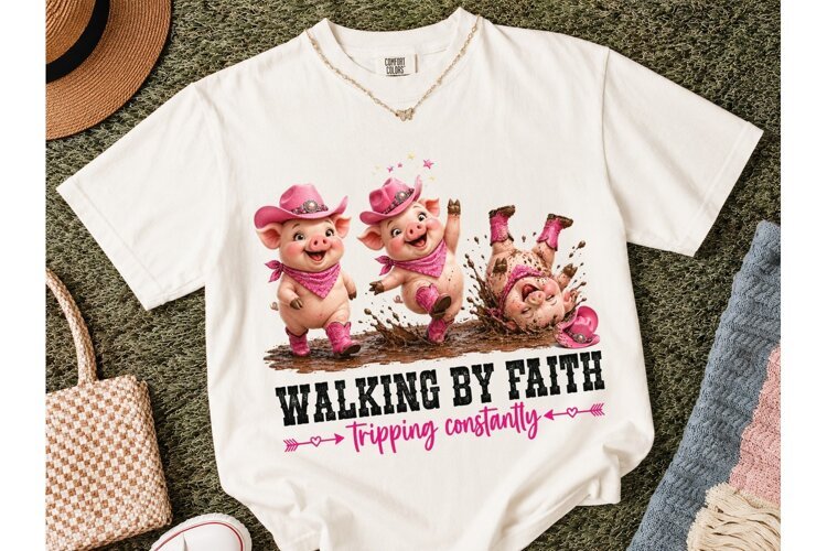 Walking By Faith Funny Pig PNG Sublimati example image 1