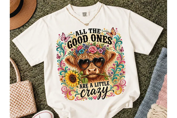 Highland Cow Crazy PNG Sublimation Tee