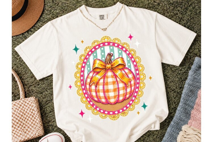 Plaid Pumpkin Bow Fall PNG Sublimation example image 1