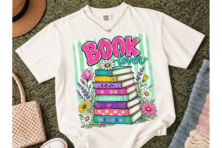 Book Lover Floral Stack PNG Shirt Design