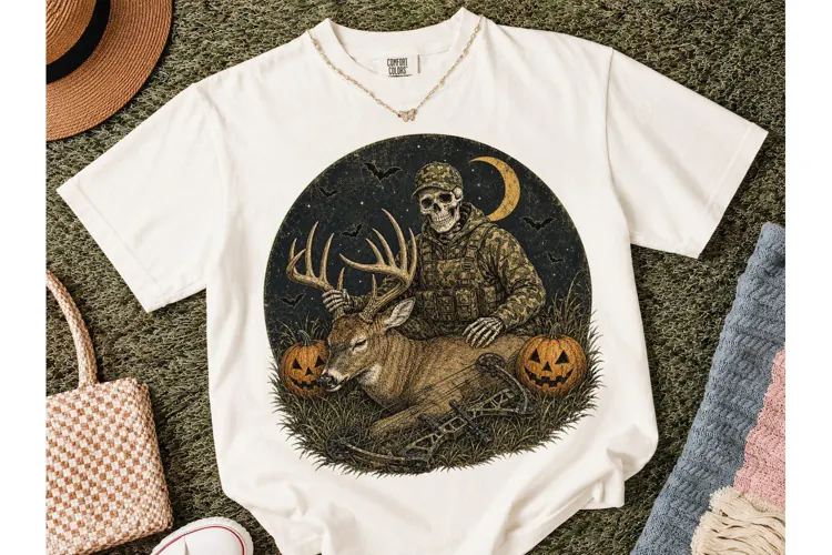 Skeleton Hunter Halloween PNG Tee Design