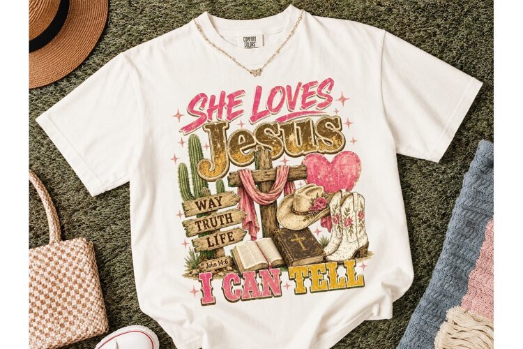 She Loves Jesus Western PNG Tee Design example image 1