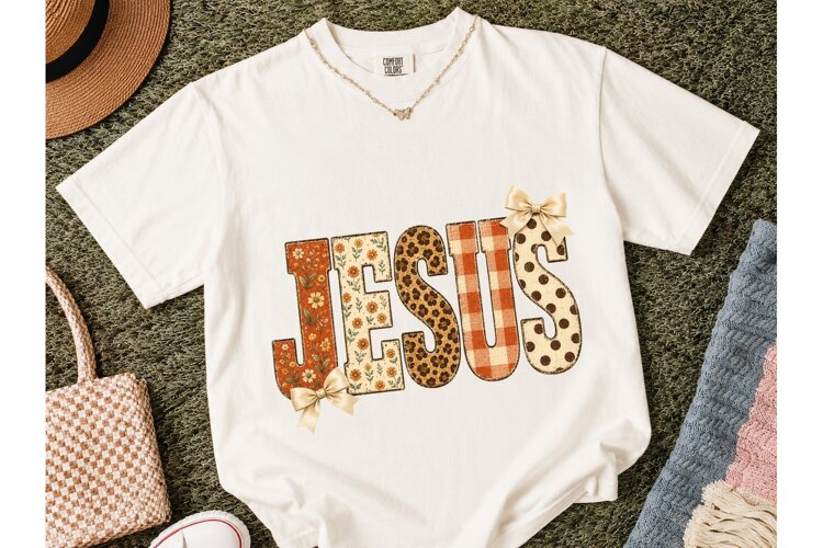 Jesus Patchwork Boho PNG Shirt Design example image 1