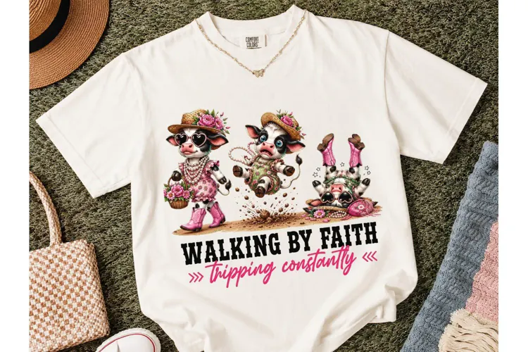 Walking By Faith Funny Cow PNG Sublimati
