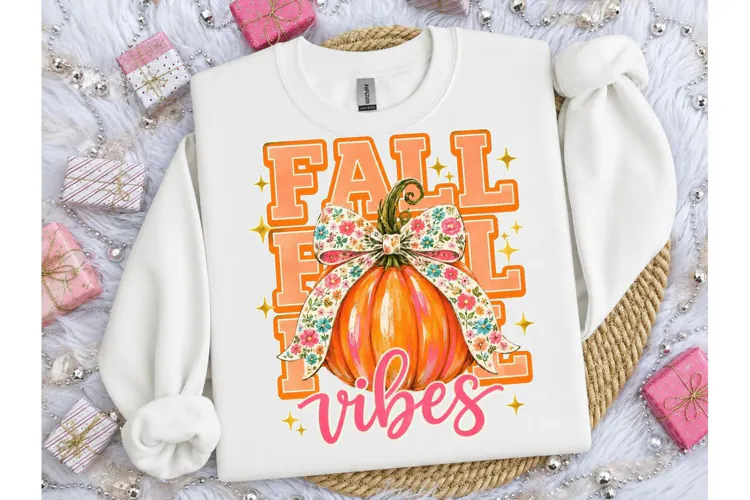 Fall Vibes Pumpkin Bow PNG Sublimation