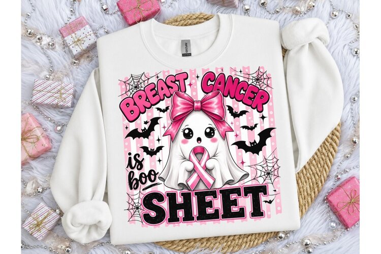 Breast Cancer Boo Sheet Halloween PNG Te example image 1