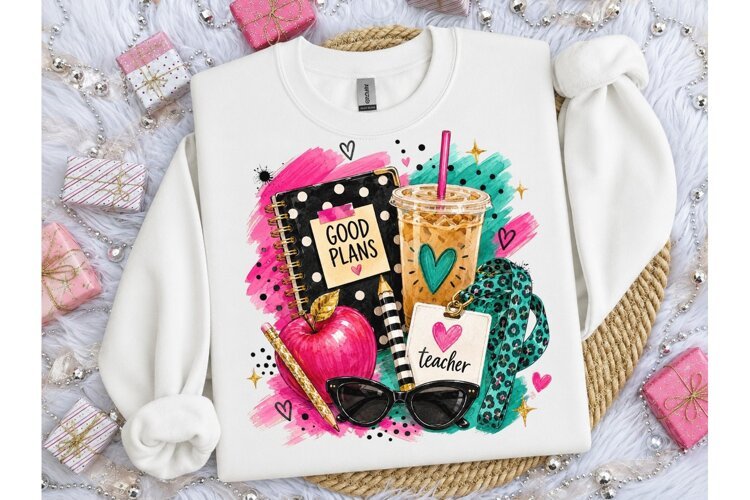 Teacher Good Plans Iced Coffee PNG Tee example image 1
