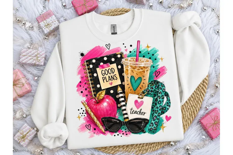 Teacher Good Plans Iced Coffee PNG Tee
