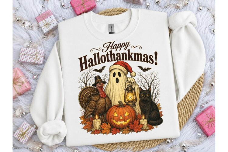 Happy Hallothankmas PNG Shirt Design example image 1