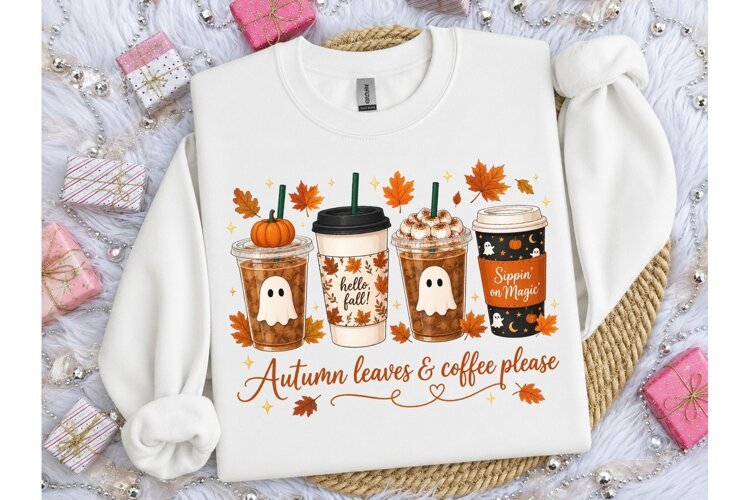 Autumn Leaves Coffee Ghost PNG Shirt example image 1