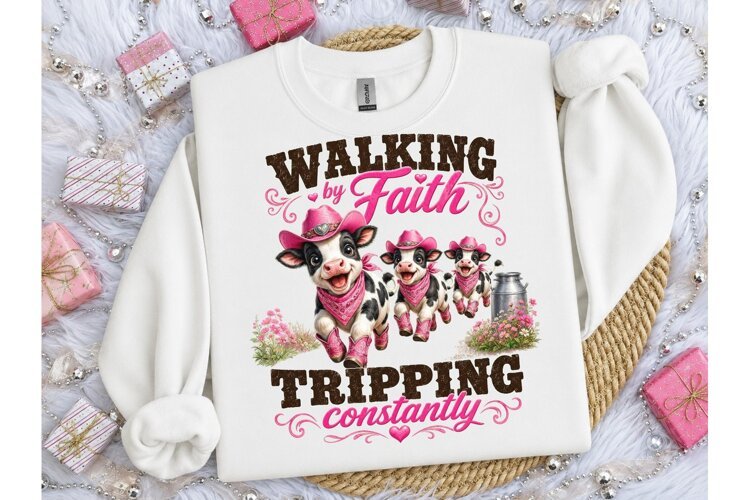 Walking by Faith Funny Cow PNG Tee example image 1